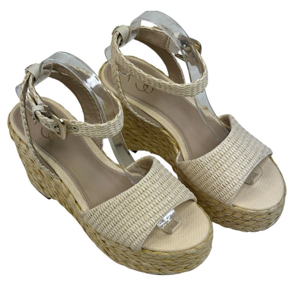 Sam Edelman April Linen Raffia Platform Wedge Espadrille Sandal Womens 9M New